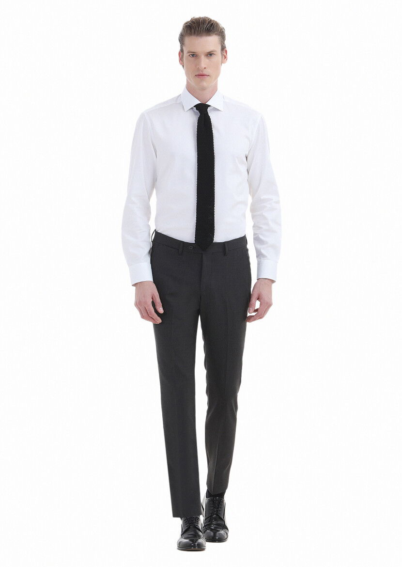 Antrasit Düz Kumaş Modern Fit Klasik Yün Karışımlı Pantolon - 1