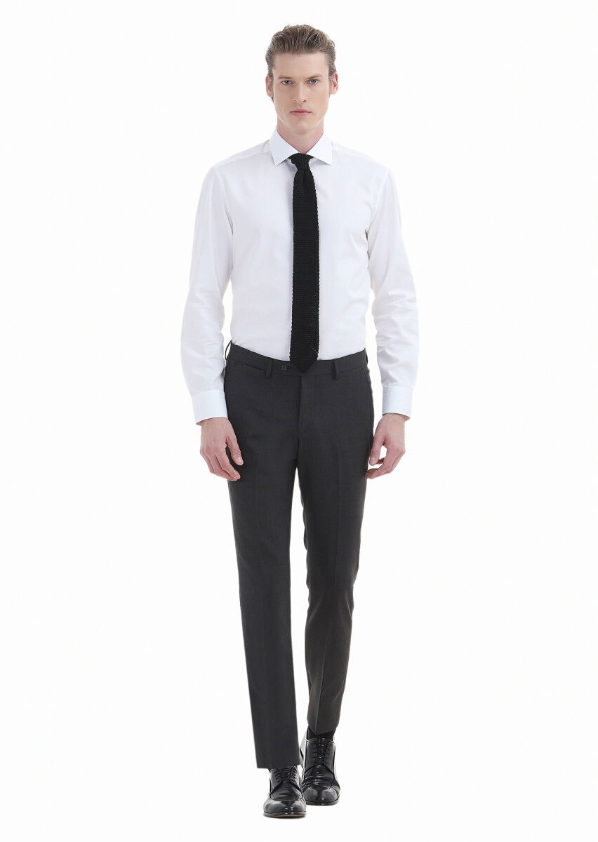 Antrasit Düz Kumaş Modern Fit Klasik Yün Karışımlı Pantolon - 1
