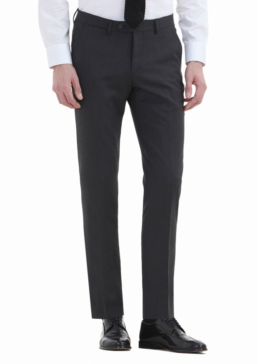 Antrasit Düz Kumaş Modern Fit Klasik Yün Karışımlı Pantolon - 2