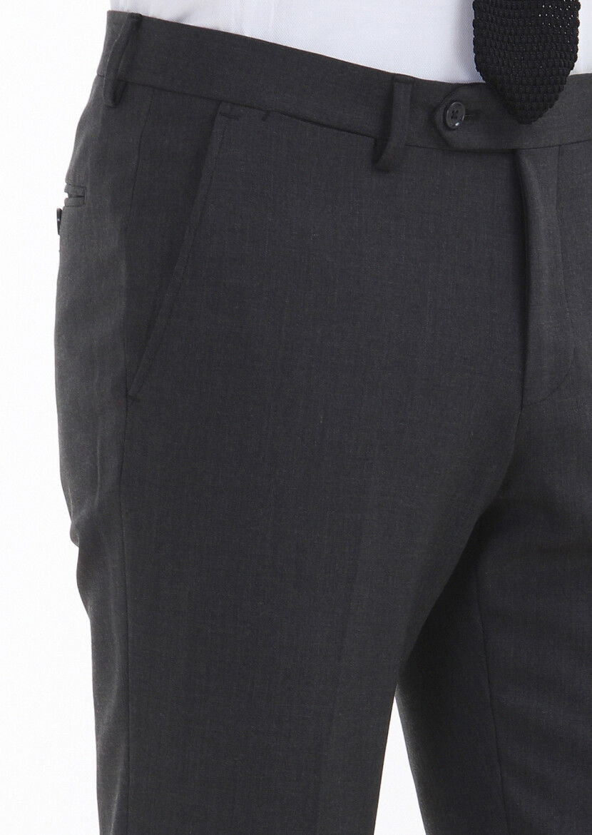 Antrasit Düz Kumaş Modern Fit Klasik Yün Karışımlı Pantolon - 3
