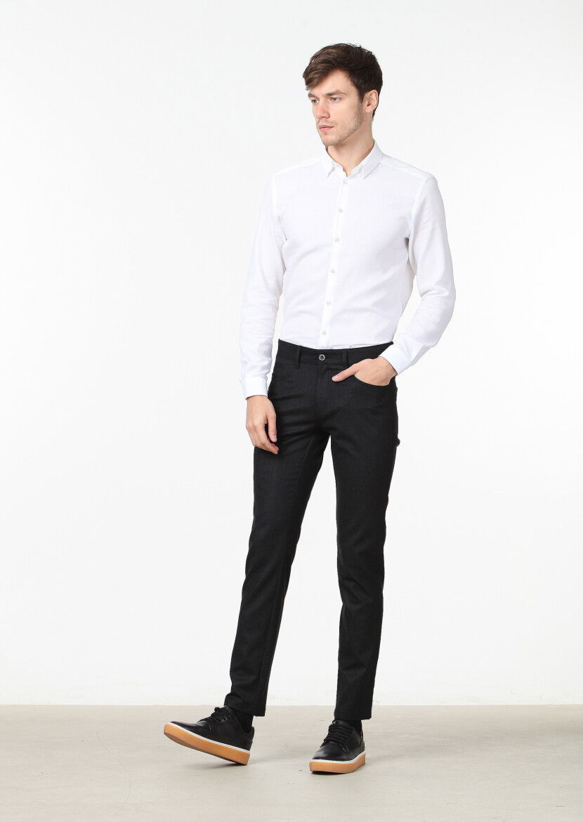 Antrasit Düz Kumaş Slim Fit Casual Yün Karışımlı Pantolon - 2