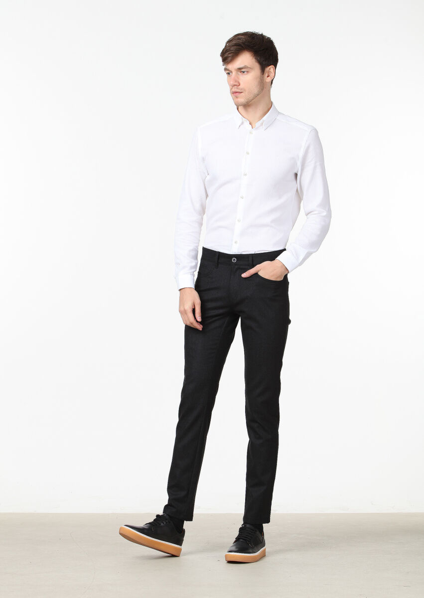 Antrasit Düz Kumaş Slim Fit Casual Yün Karışımlı Pantolon - 2