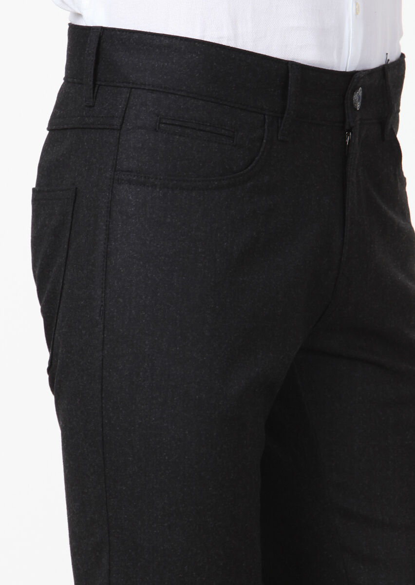 Antrasit Düz Kumaş Slim Fit Casual Yün Karışımlı Pantolon - 3
