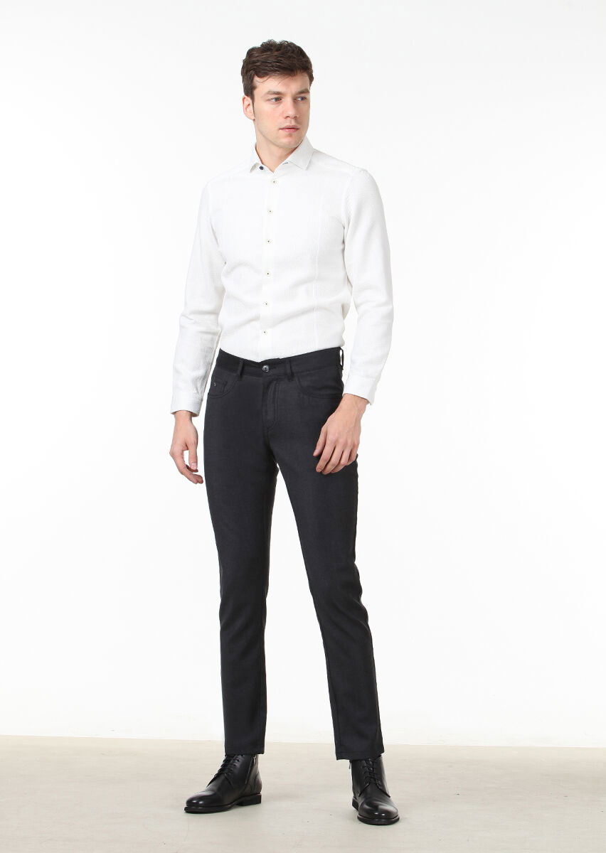 Antrasit Düz Kumaş Slim Fit Casual Yün Karışımlı Pantolon - 1