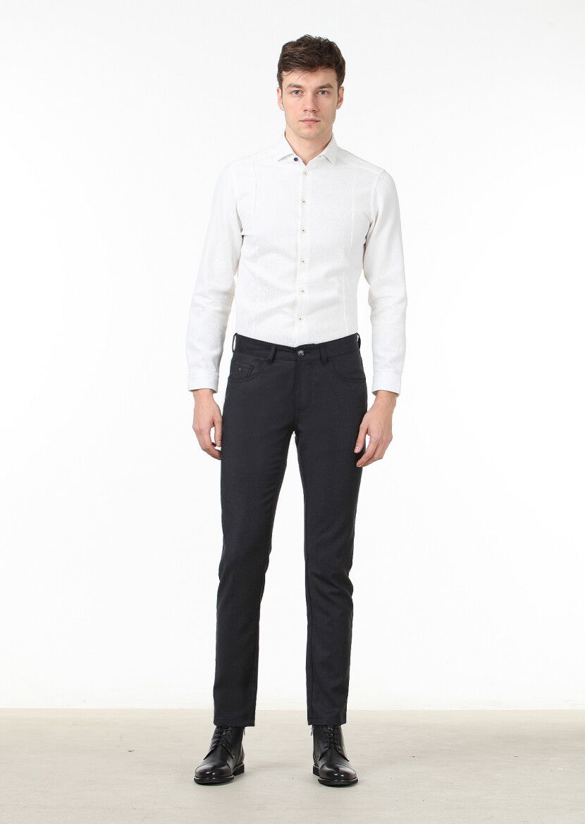 Antrasit Düz Kumaş Slim Fit Casual Yün Karışımlı Pantolon - 2