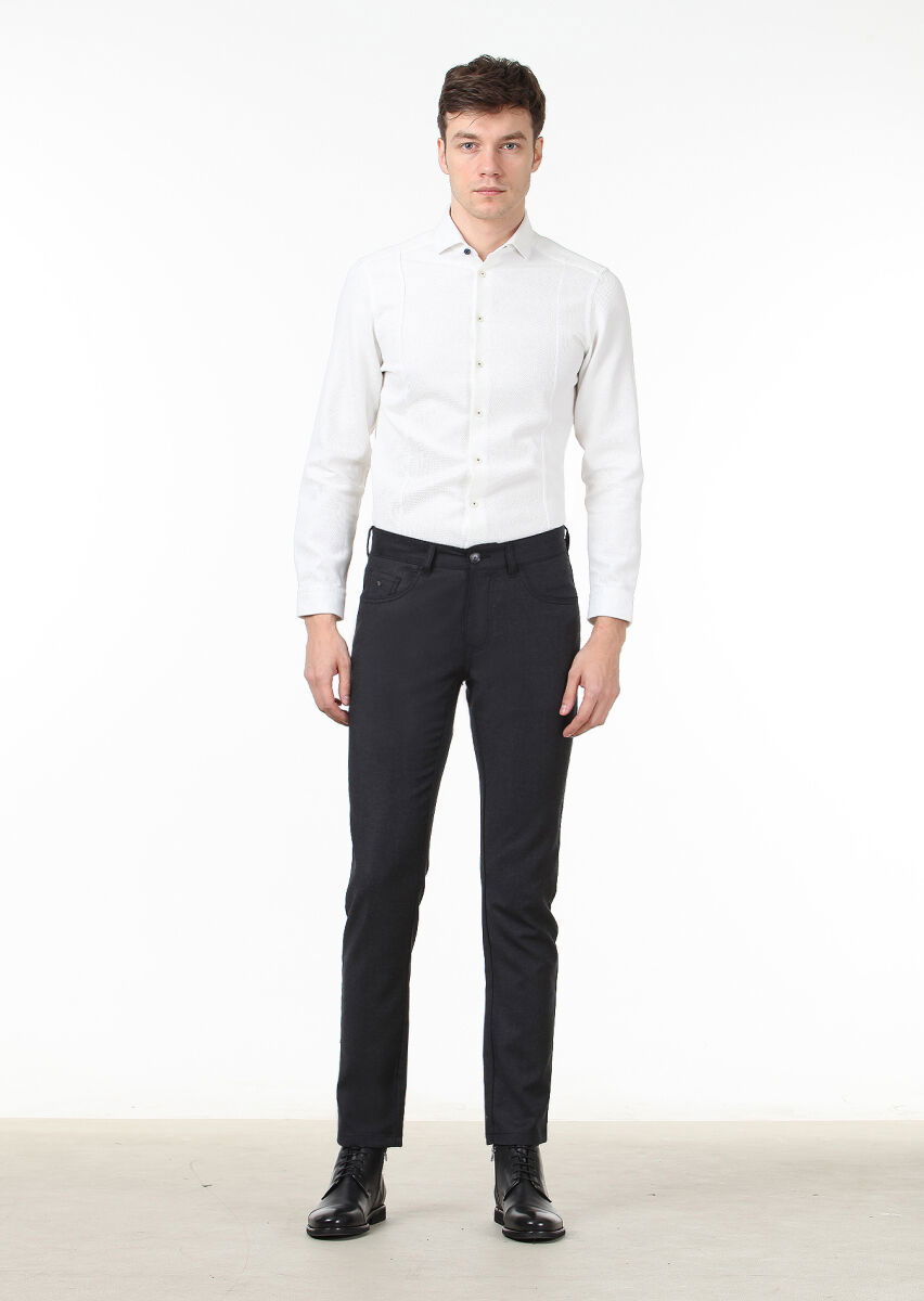 Antrasit Düz Kumaş Slim Fit Casual Yün Karışımlı Pantolon - 2
