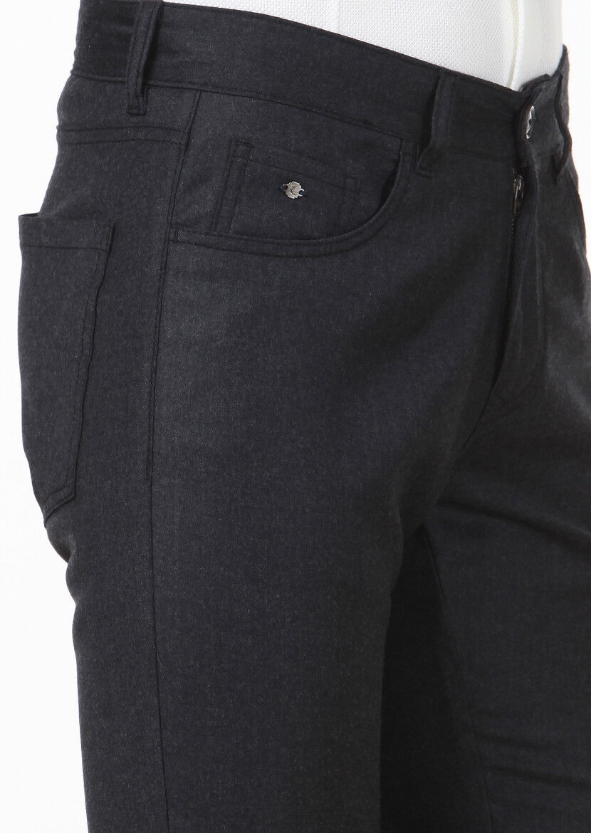 Antrasit Düz Kumaş Slim Fit Casual Yün Karışımlı Pantolon - 3
