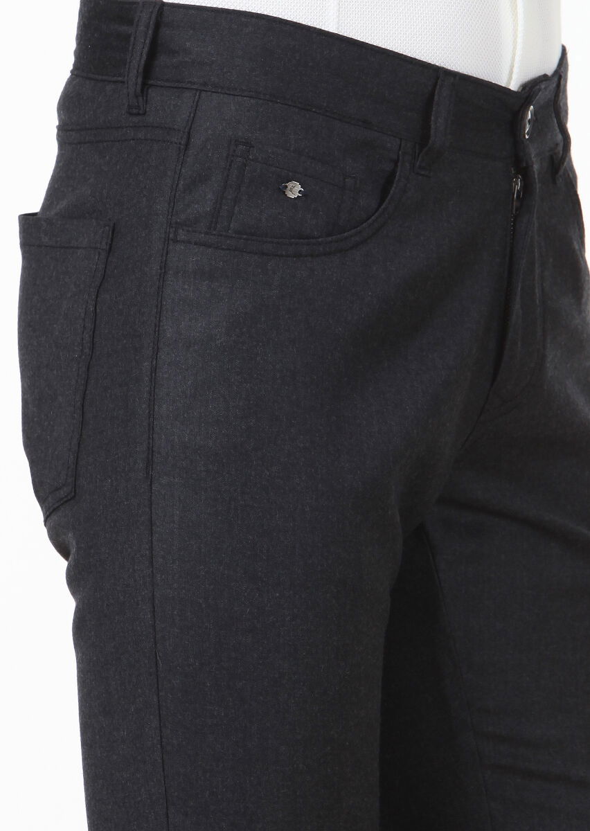 Antrasit Düz Kumaş Slim Fit Casual Yün Karışımlı Pantolon - 3