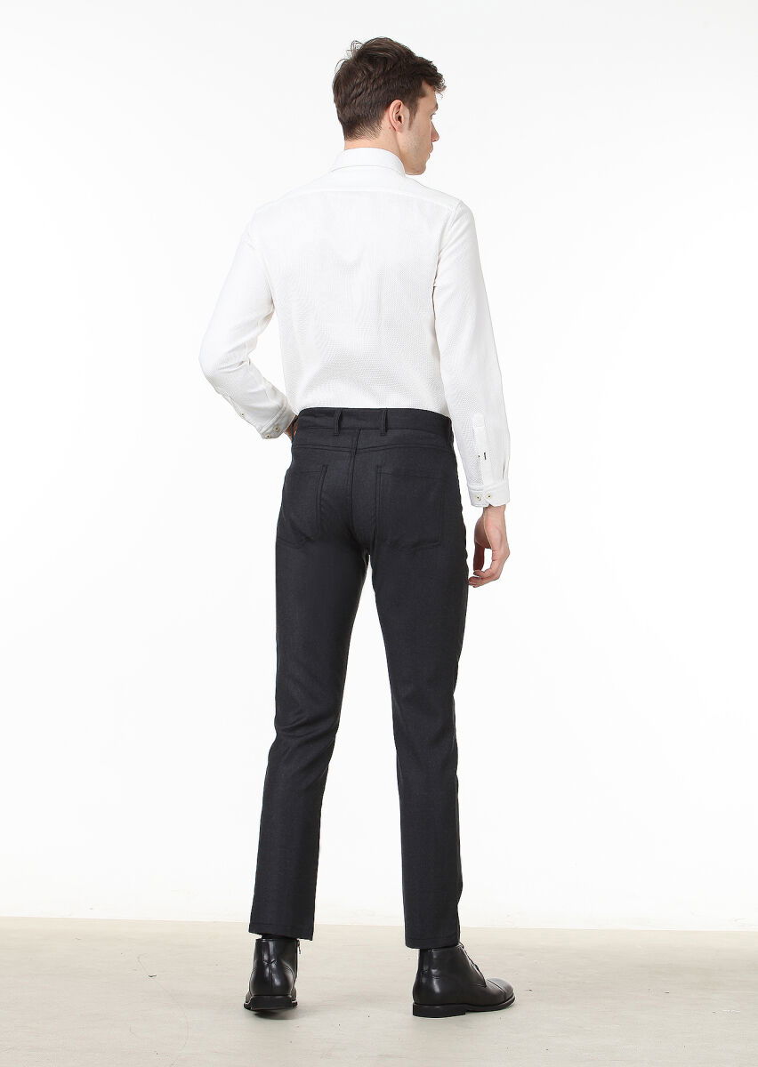 Antrasit Düz Kumaş Slim Fit Casual Yün Karışımlı Pantolon - 4