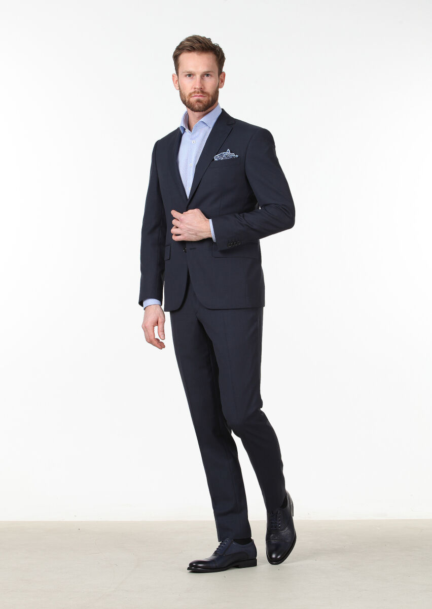 Antrasit Düz Modern Fit Yün Karışımlı Takım Elbise - 2
