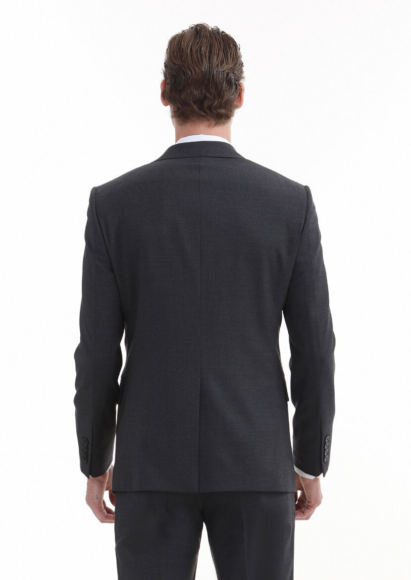 Antrasit Düz Modern Fit Yün Karışımlı Takım Elbise - 5
