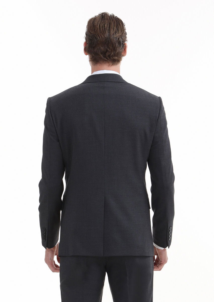 Antrasit Düz Modern Fit Yün Karışımlı Takım Elbise - 5