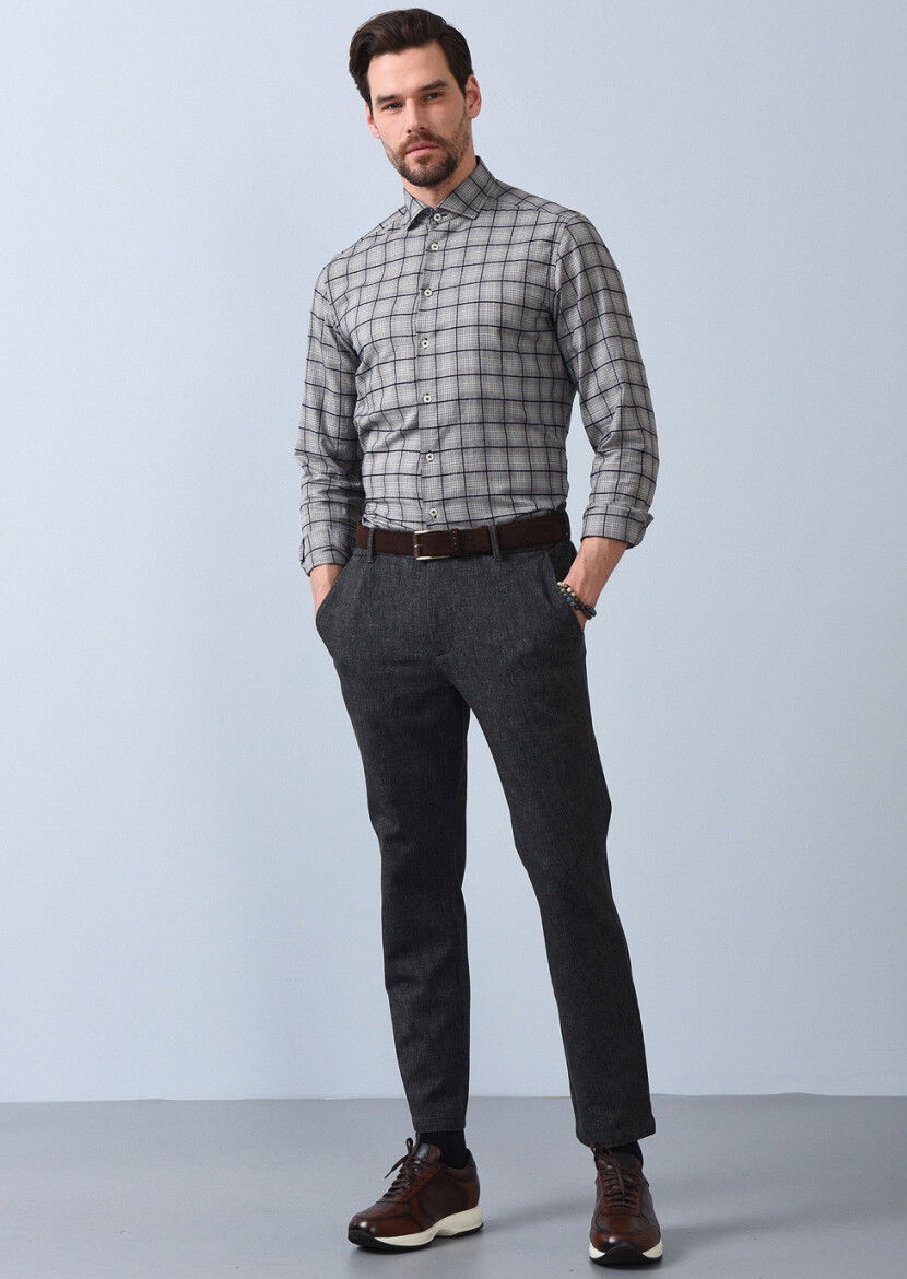 Antrasit Düz Örme Jogging Fit Casual Pamuk Karışımlı Pantolon - 1