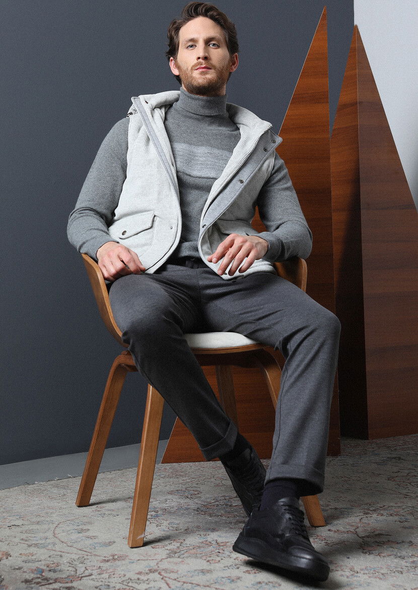 Antrasit Düz Örme Jogging Fit Casual Pantolon - 4