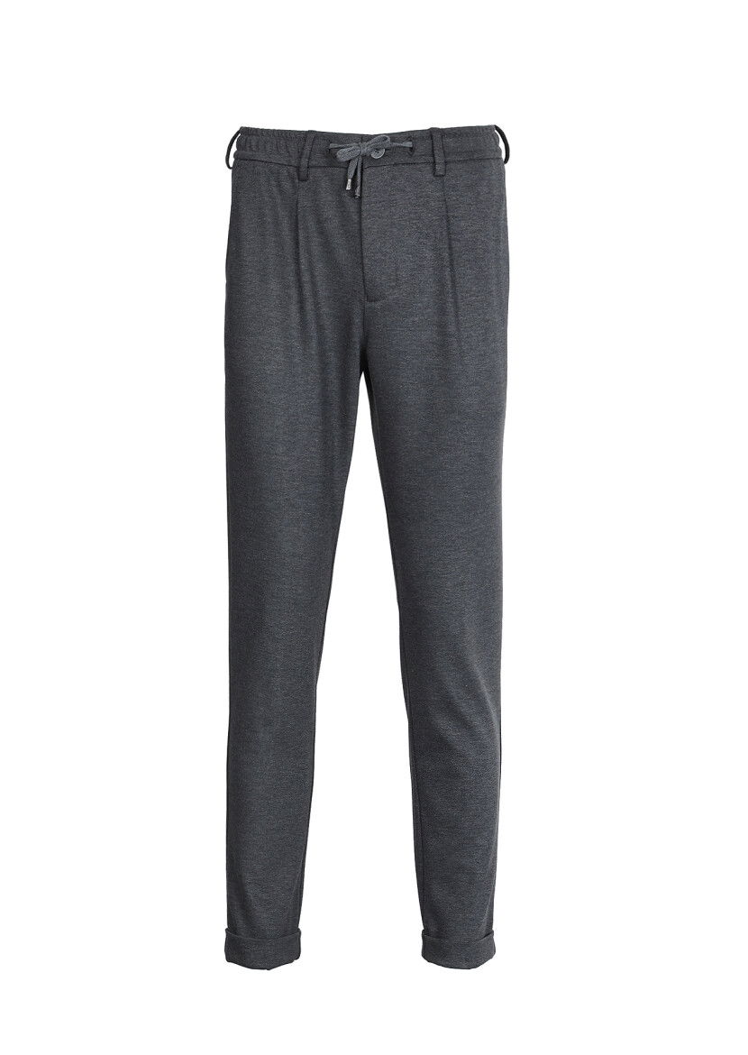 Antrasit Düz Örme Jogging Fit Casual Pantolon - 6