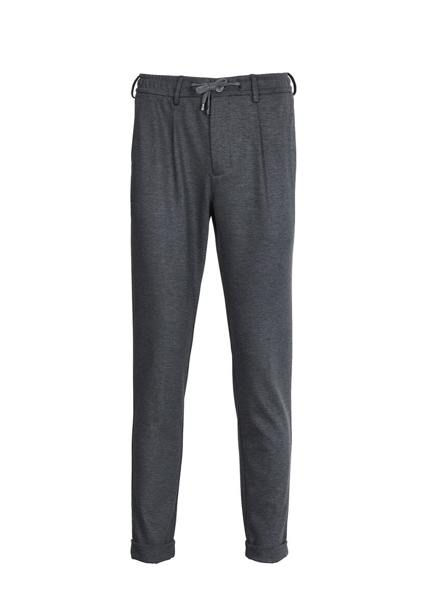 Antrasit Düz Örme Jogging Fit Casual Pantolon - 6