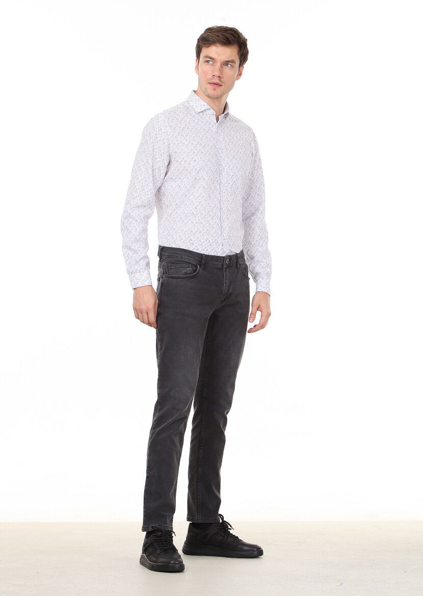 Antrasit Düz Slim Fit Denim Pamuk Karışımlı Pantolon - 3