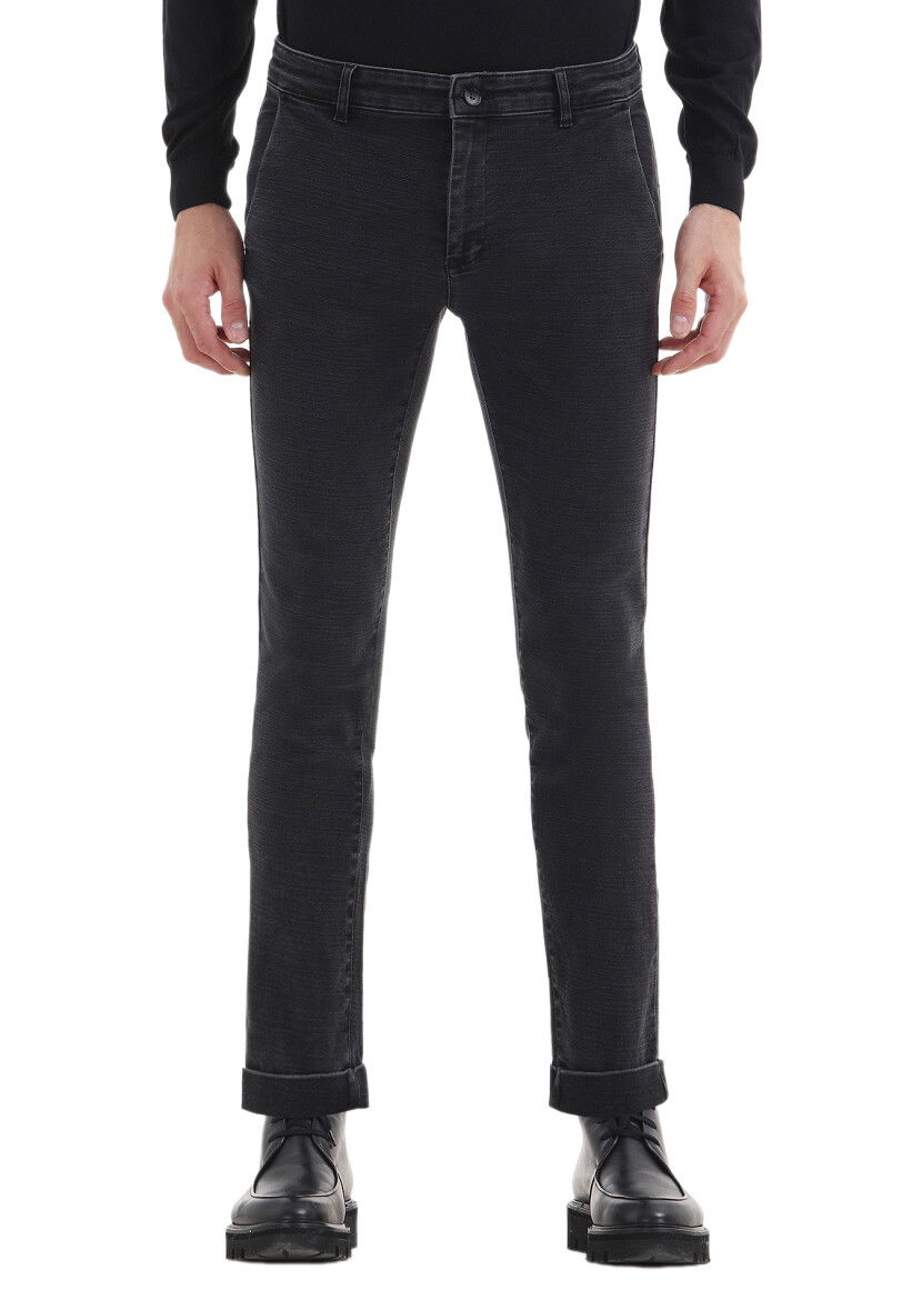 Antrasit Düz Slim Fit Denim Pamuk Karışımlı Pantolon 