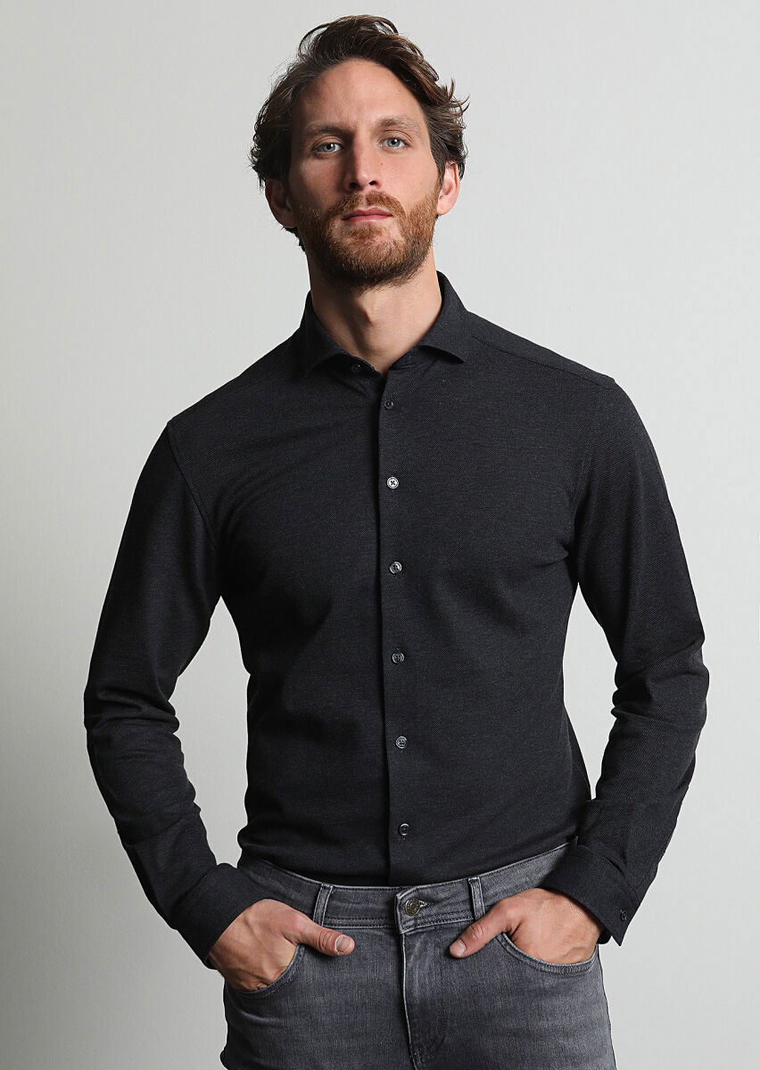 Antrasit Fitted Fit Casual %100 Pamuk Gömlek - 2