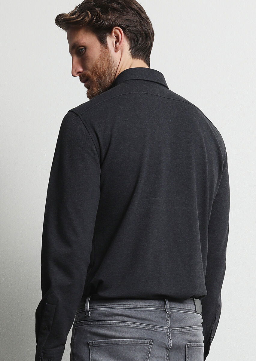 Antrasit Fitted Fit Casual %100 Pamuk Gömlek - 5