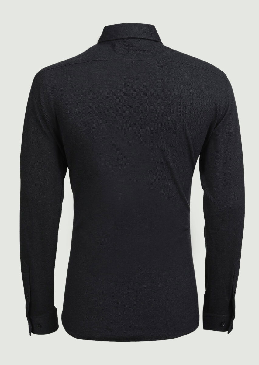Antrasit Fitted Fit Casual %100 Pamuk Gömlek - 7