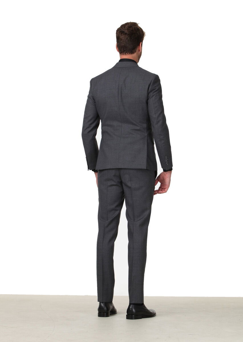 Antrasit Kareli Zeroweight Slim Fit %100 Yün Takım Elbise - 5