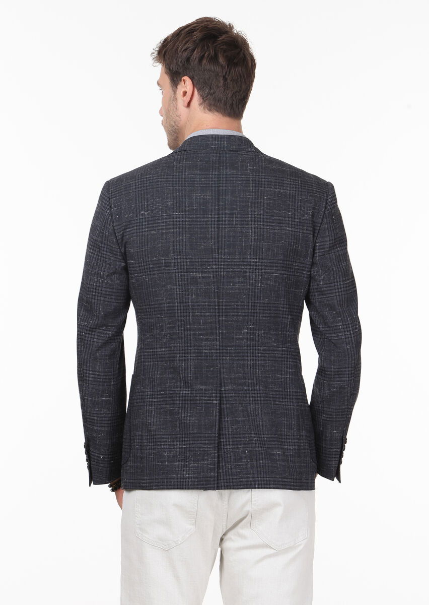 Antrasit Kareli Zeroweight Slim Fit Yün Karışımlı Ceket - 4