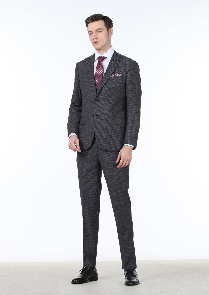 Antrasit Mikro Modern Fit %100 Yün Takım Elbise - 2