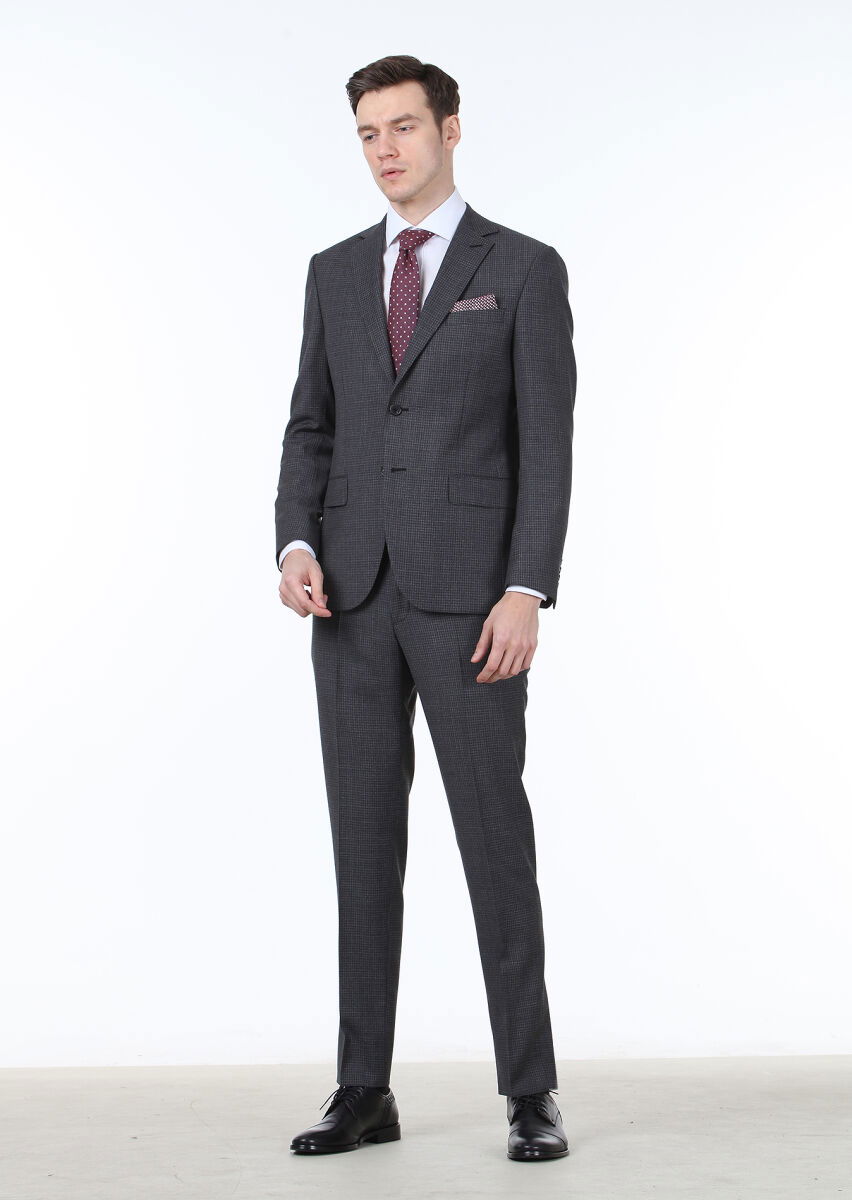 Antrasit Mikro Modern Fit %100 Yün Takım Elbise - 2