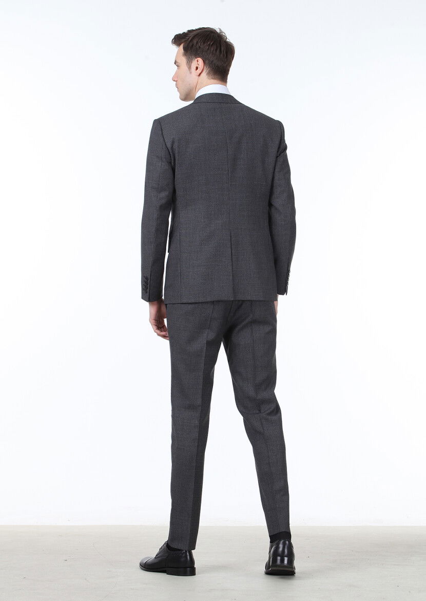Antrasit Mikro Modern Fit %100 Yün Takım Elbise - 4