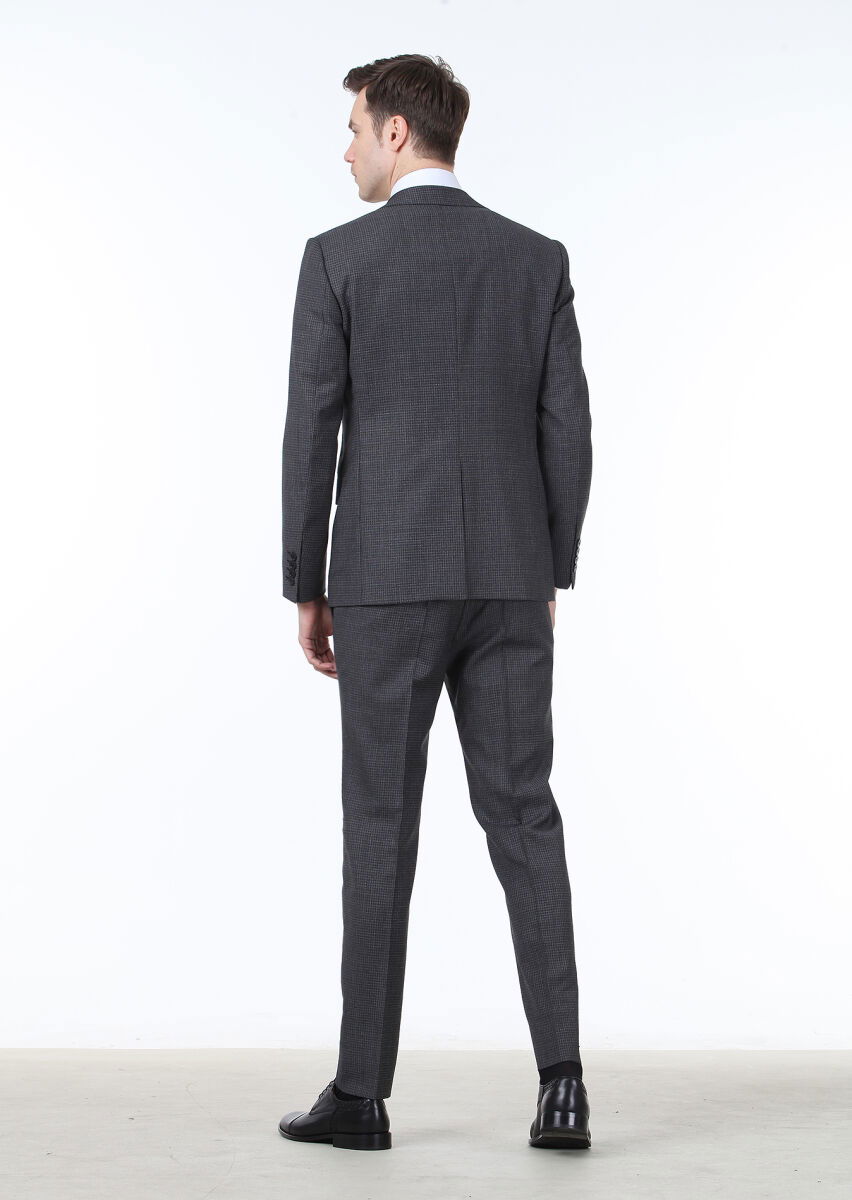 Antrasit Mikro Modern Fit %100 Yün Takım Elbise - 4
