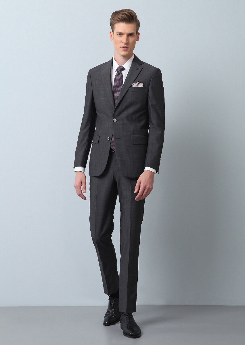 Antrasit Mikro Modern Fit %100 Yün Takım Elbise - 2