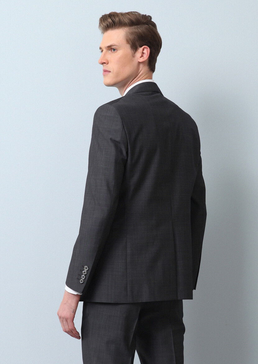 Antrasit Mikro Modern Fit %100 Yün Takım Elbise - 5