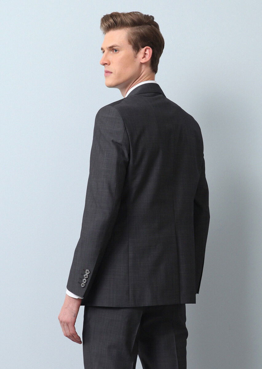 Antrasit Mikro Modern Fit %100 Yün Takım Elbise - 5