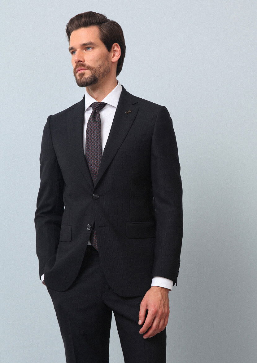 Antrasit Mikro Thin&taller Slim Fit %100 Yün Takım Elbise - 2