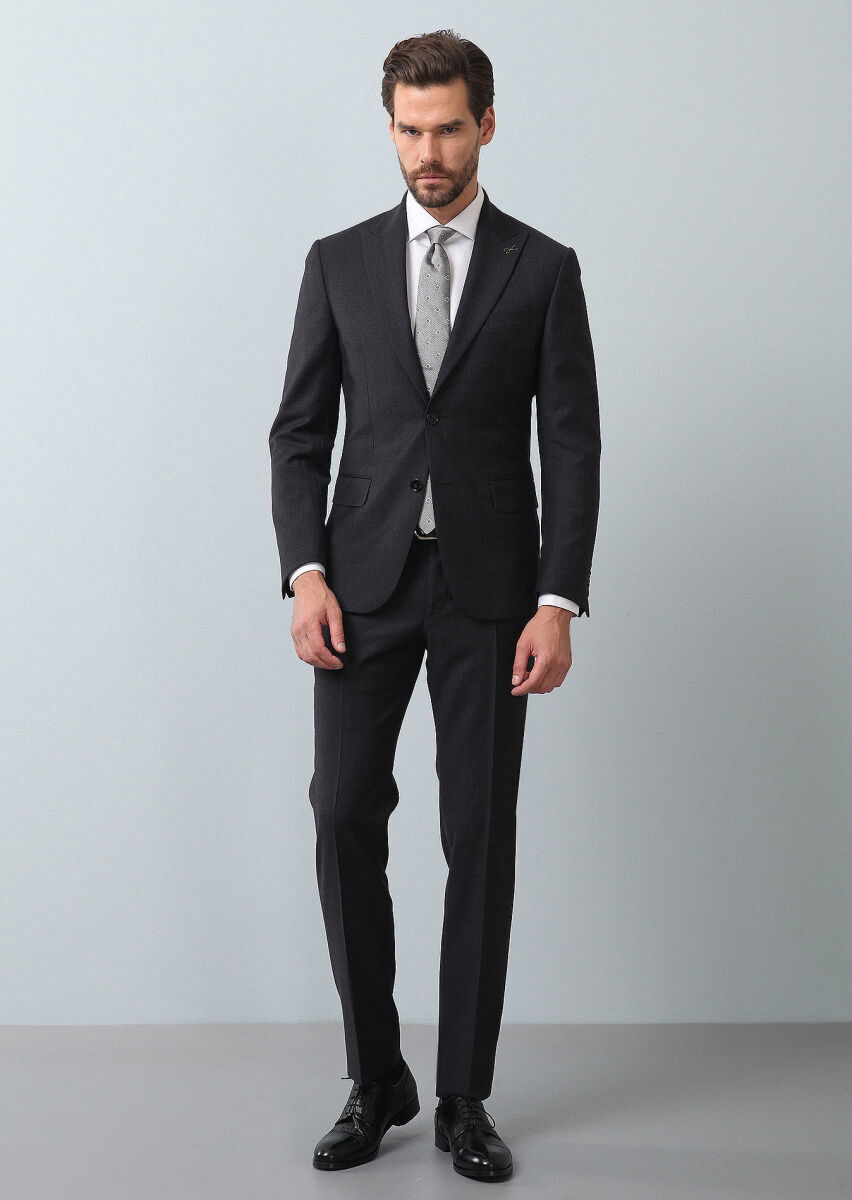 Antrasit Mikro Zeroweight Slim Fit %100 Yün Takım Elbise - 4