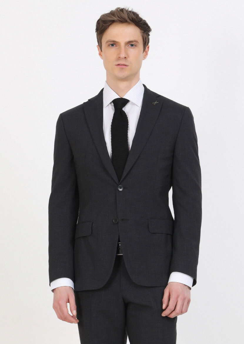 Antrasit Mikro Zeroweight Slim Fit İpek Karışımlı Takım Elbise - 1