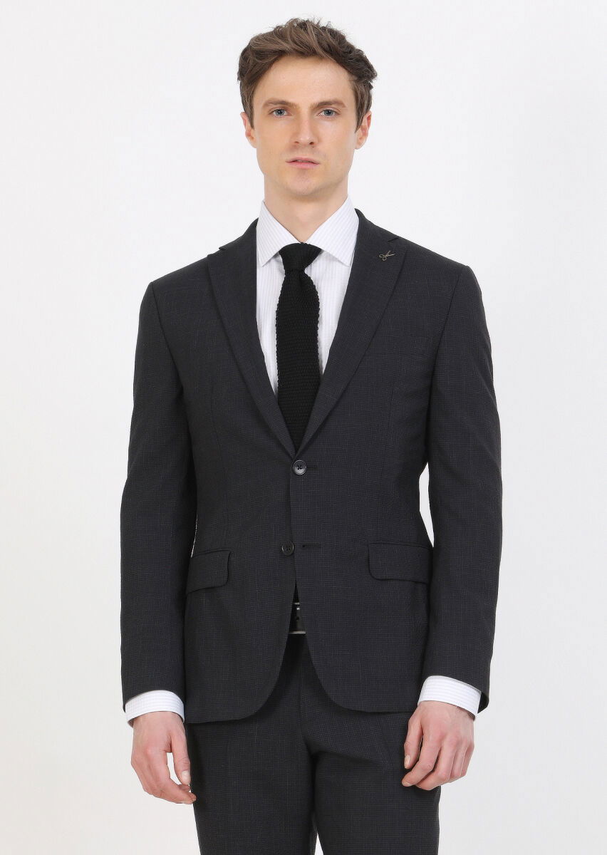 Antrasit Mikro Zeroweight Slim Fit İpek Karışımlı Takım Elbise - 1