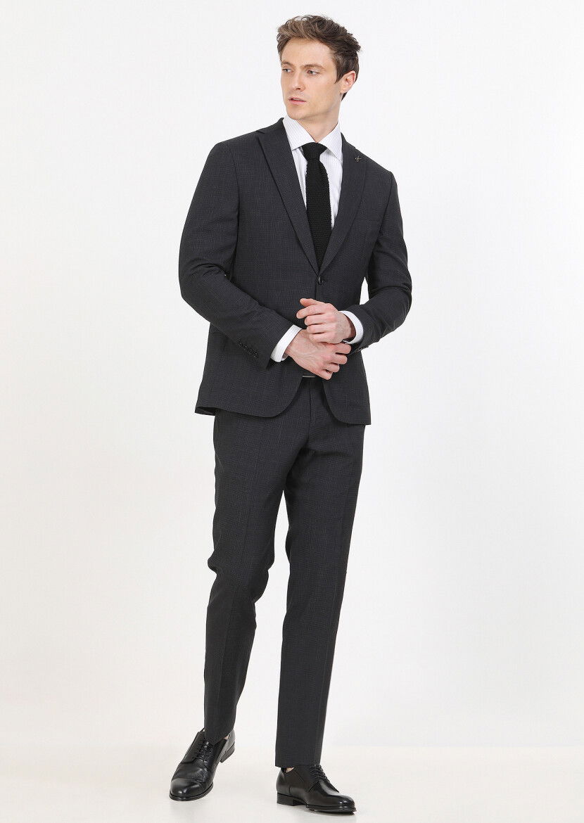 Antrasit Mikro Zeroweight Slim Fit İpek Karışımlı Takım Elbise - 3