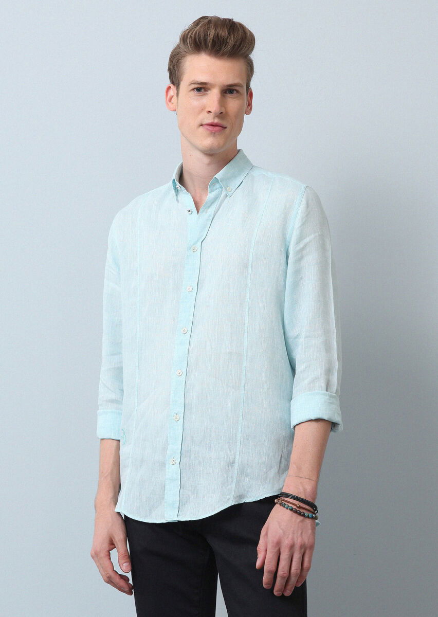 Aqua Düz Regular Fit Dokuma Casual Pamuk Karışımlı Gömlek - 1