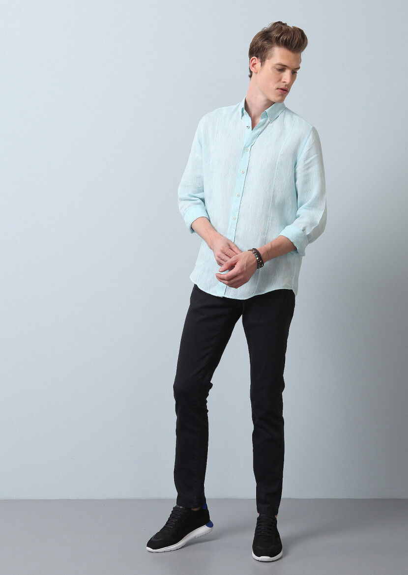 Aqua Düz Regular Fit Dokuma Casual Pamuk Karışımlı Gömlek - 2