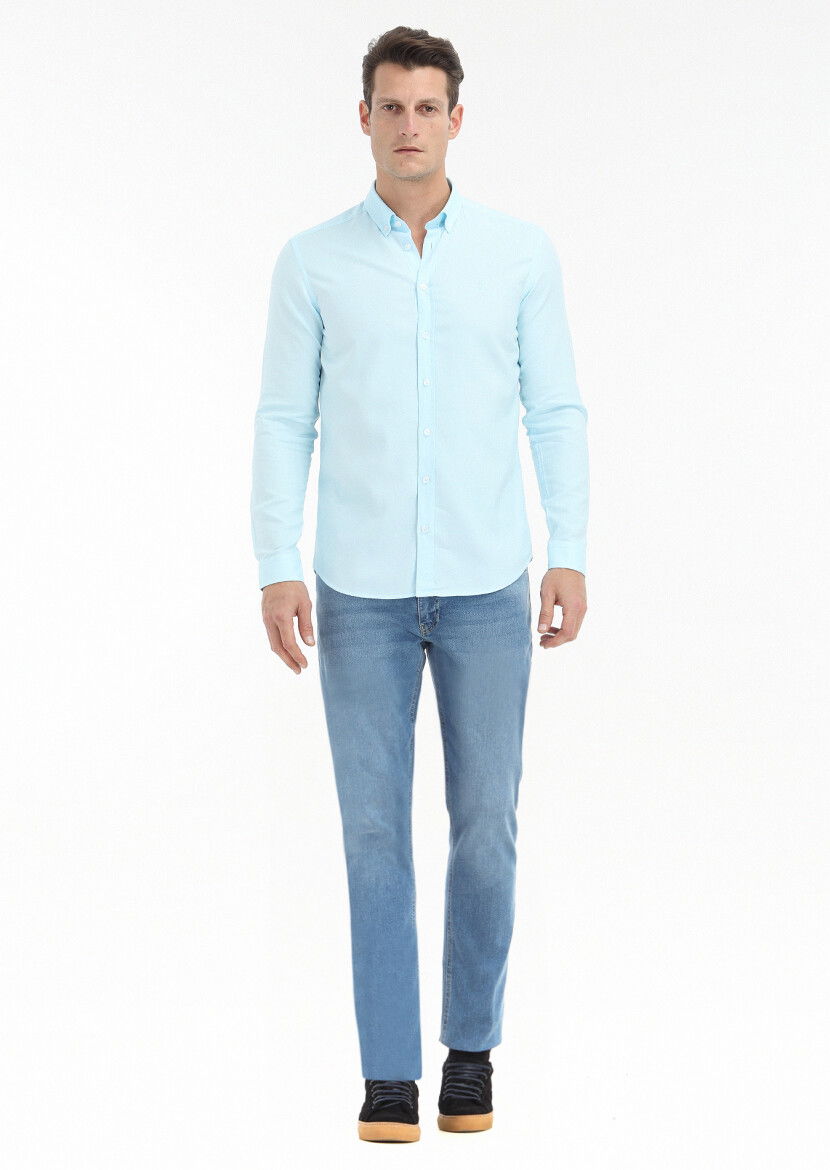 Aqua Düz Slim Fit Dokuma Casual %100 Pamuk Gömlek 