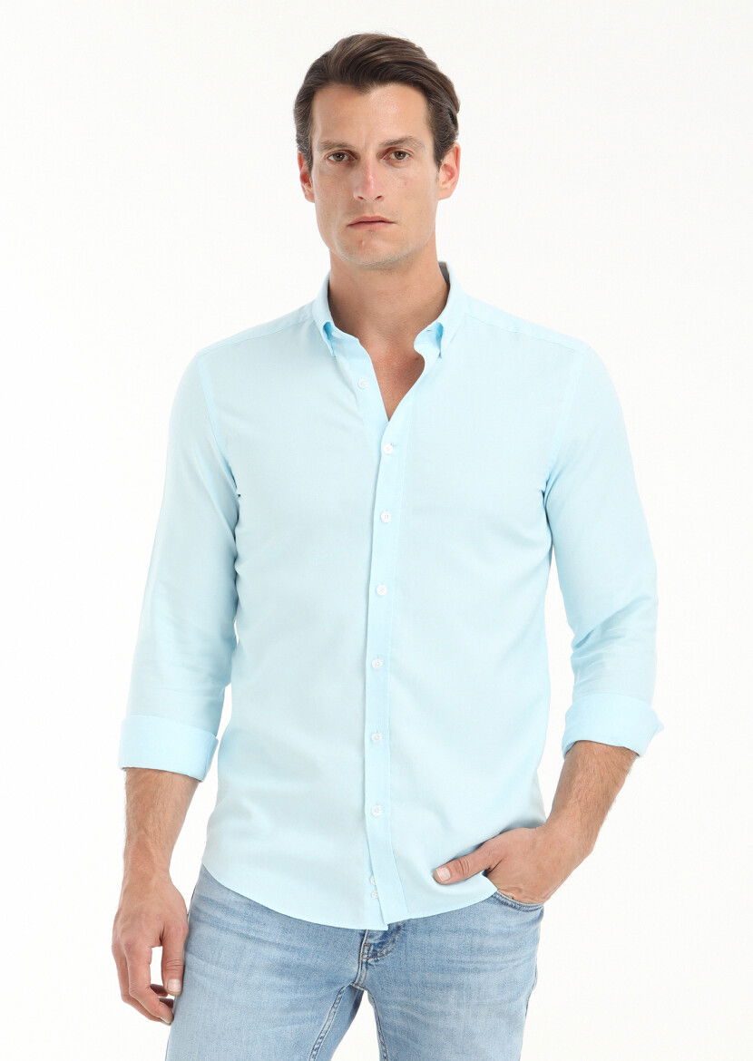 Aqua Düz Slim Fit Dokuma Casual %100 Pamuk Gömlek 