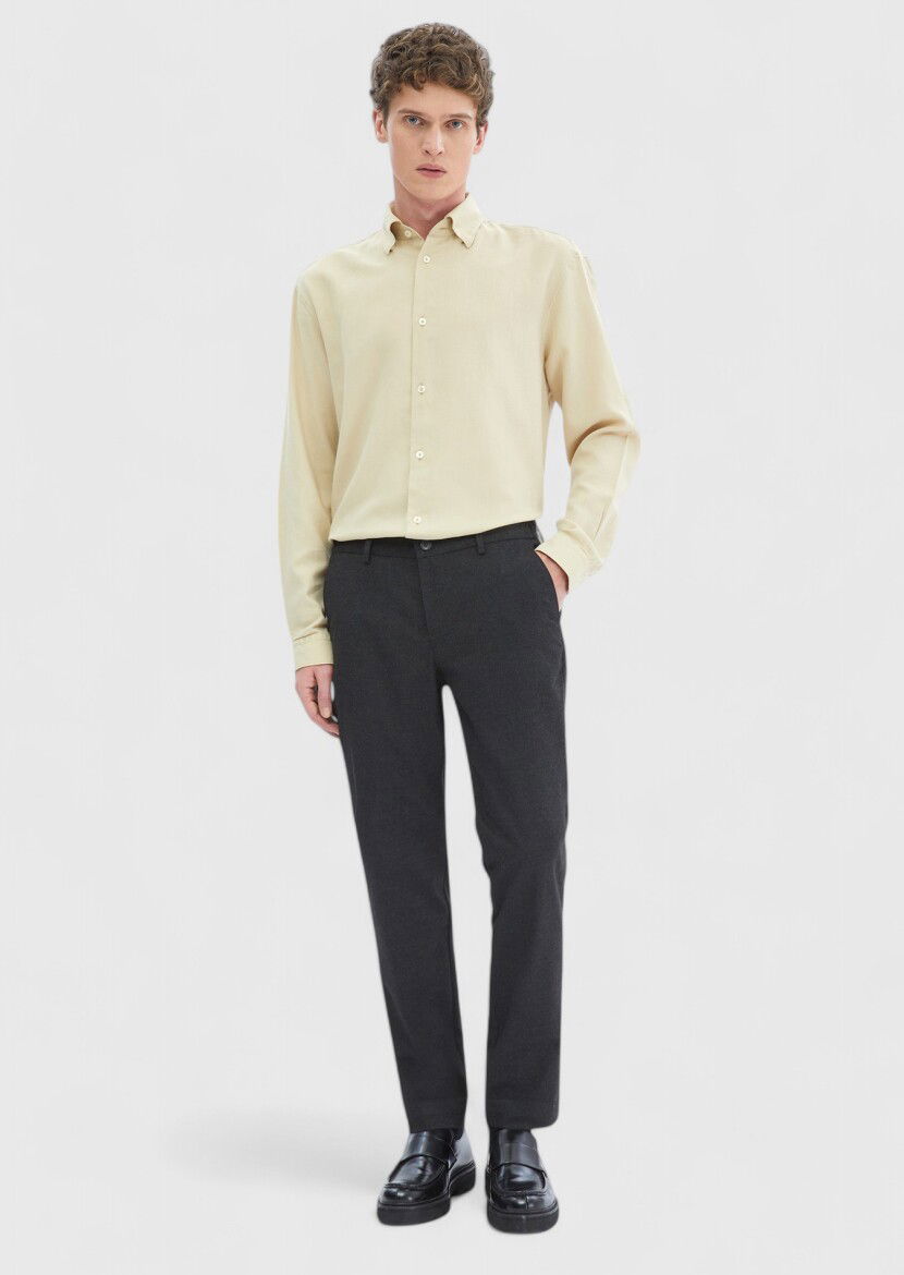 Beige Plain Loose Fit Weaving Casual Wool Blended Shirt 