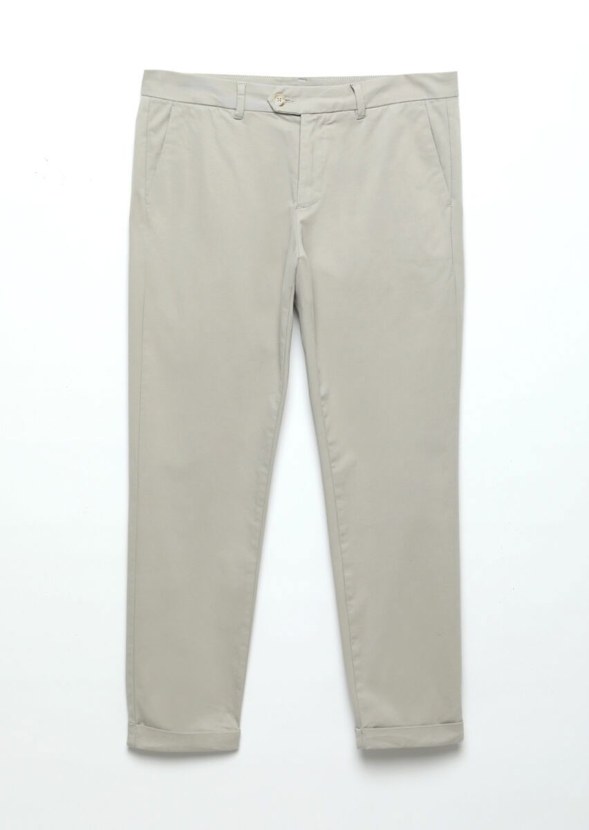 Beige Weaving Regular Fit Casual Cotton Blended Trousers - 6