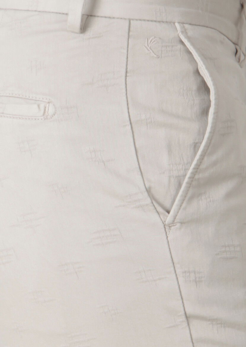 Beige Weaving Slim Fit Casual Cotton Blended Trousers - 3