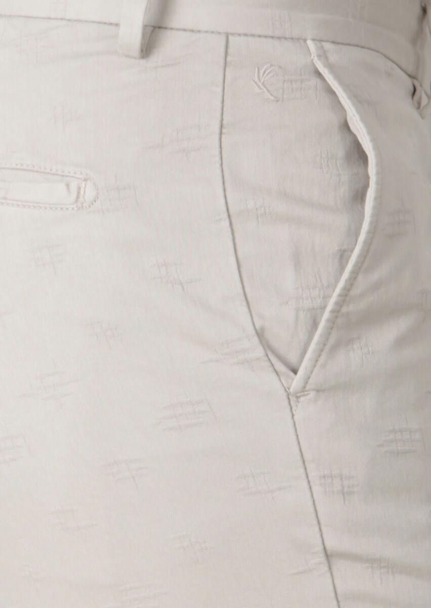Beige Weaving Slim Fit Casual Cotton Blended Trousers - 3