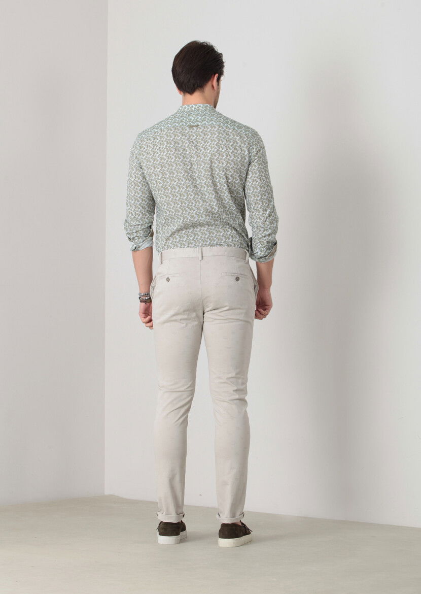 Beige Weaving Slim Fit Casual Cotton Blended Trousers - 4