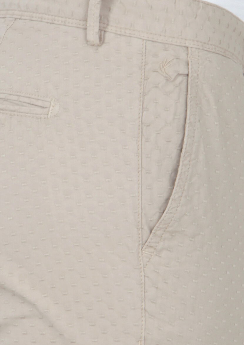Bej Desenli Dokuma Regular Fit Casual Pamuk Karışımlı Pantolon - 3
