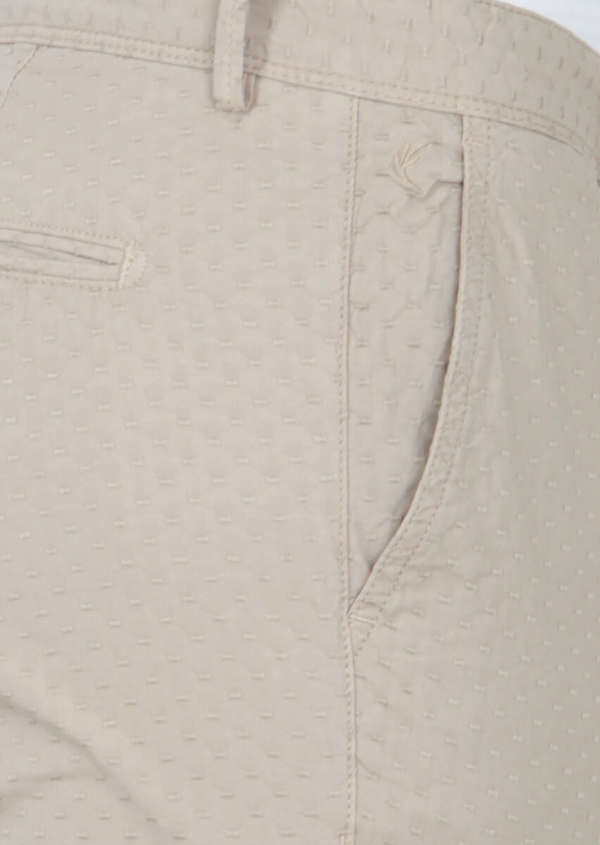 Bej Desenli Dokuma Regular Fit Casual Pamuk Karışımlı Pantolon - 3